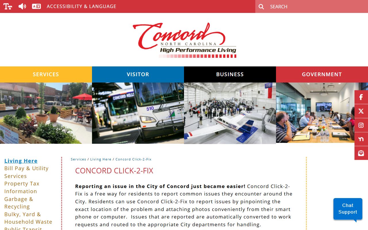 Concord phone directory Click-2-Fix service request page